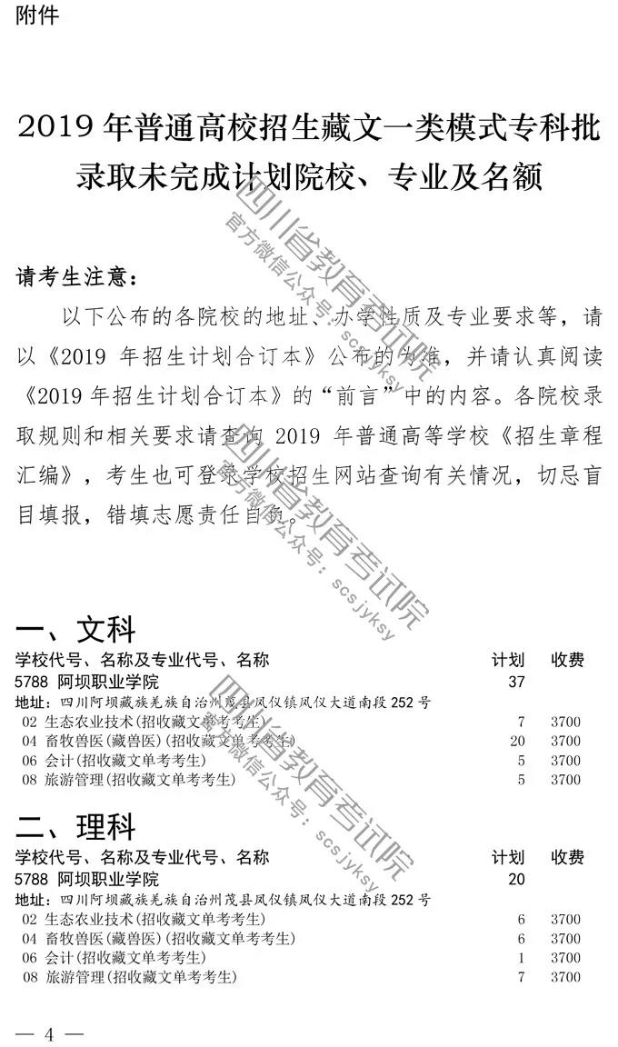 四川 - 关于普通高校藏文一类模式专科批录取未完成计划院校征集志愿的通知
